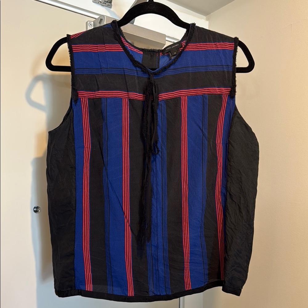 100% SILK Marc Jacobs Striped Sleeveless Top - Blue and Red